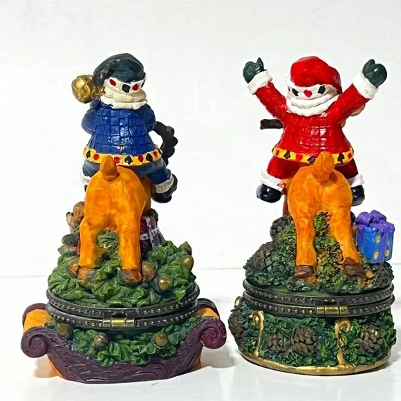 Vintage Whimsical Santa Riding ReindeerTrinket Boxes - Picture 6 of 16